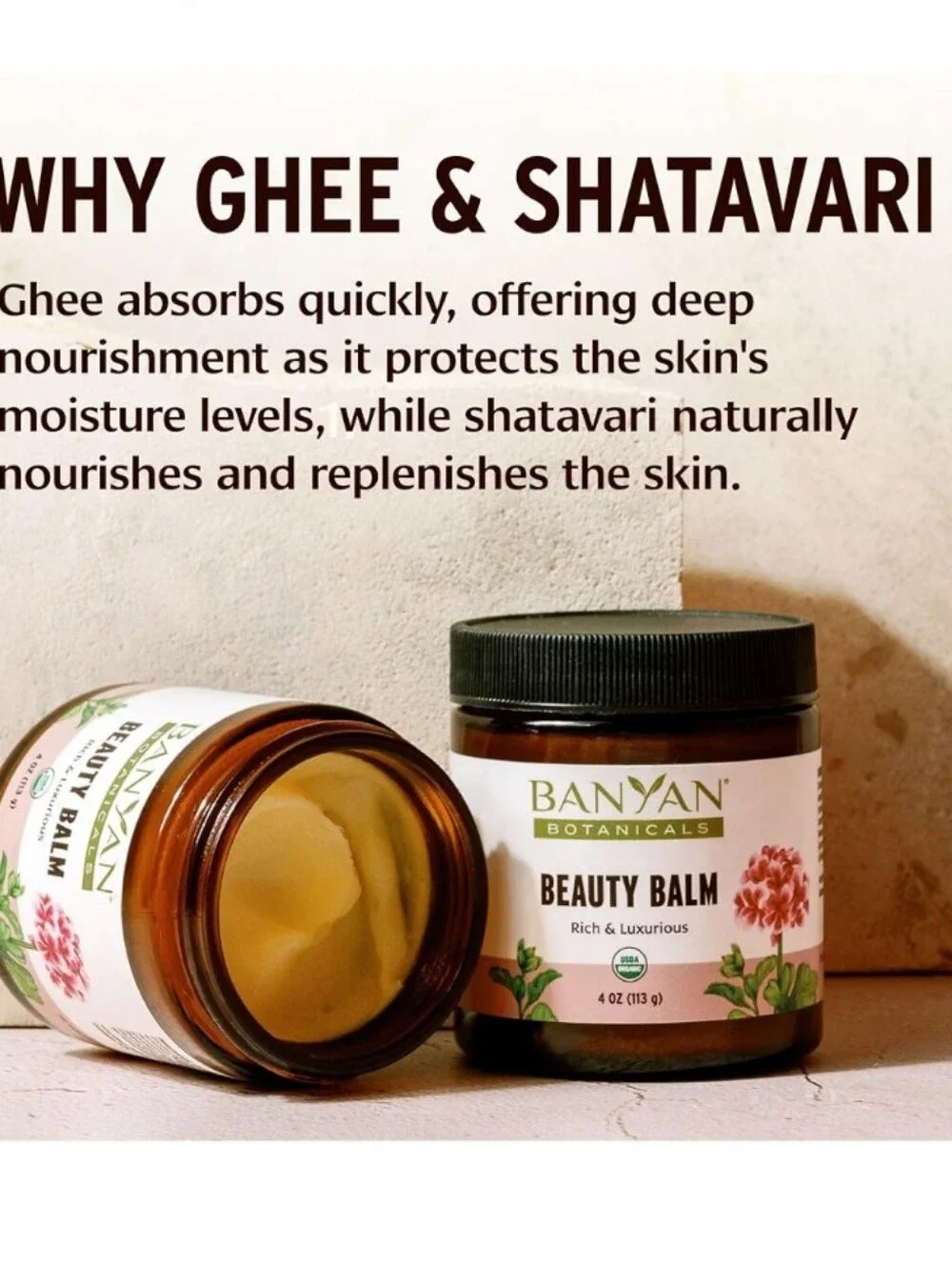 NIB Banyan Botanicals Beauty Balm Organic Face & Body Moisturizer Shatavari $26